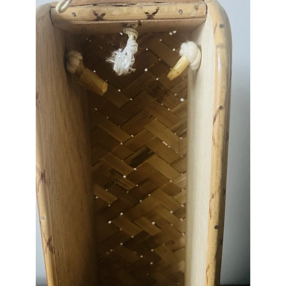 Vintage Hand Painted Scandinavian Folk Art Woven Wood Wine Box Gift Carrier 12in